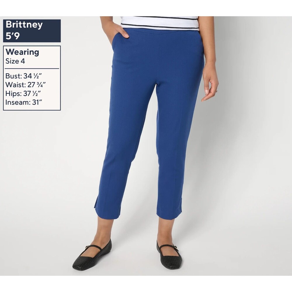 Isaac Mizrahi Live! Petite 24/7 Stretch Icon Straight Crop Pant Sz 12P Deep Blue